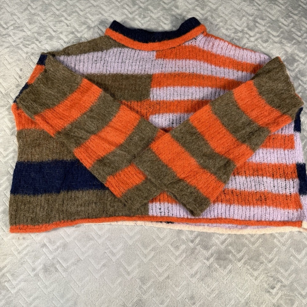 Free People Caravelli Splice Pullover Sweater XS Colorblock Striped Alpaca EUC